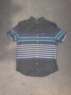 Penguin Short Sleeve Striped Button-Down Shirt